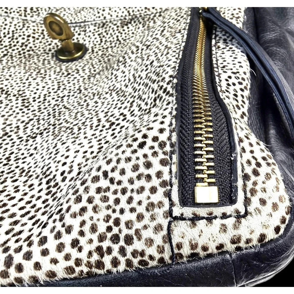 Fossil Amelia‎ Convertible Backpack White Cheetah Spotted  3-IN-1 Black Leather